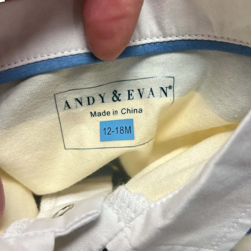 Andy and Evan blue and cream striped rugby polo long sleeve shirt 12-18 m NWT